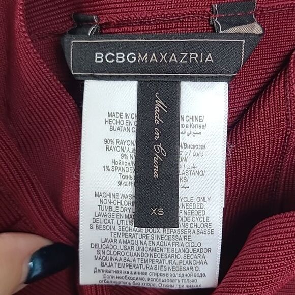 BCBGMaxAzria Leger Bandage Skirt Red Cranberry Bodycon Stretch Pencil Knee - Picture 3 of 8